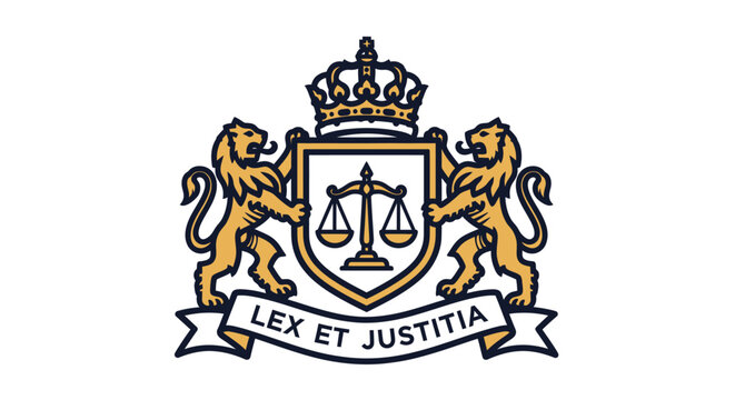 Coat of Arms with Scales of Justice and Lions.