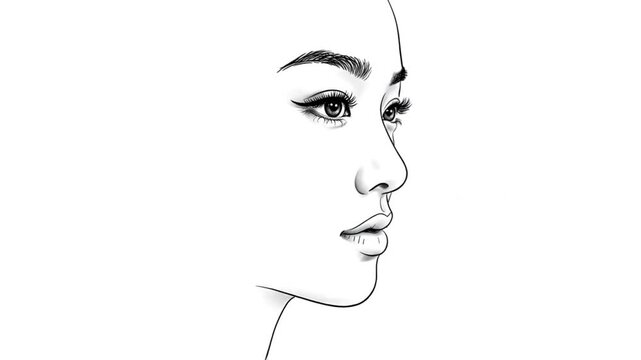 Close up line drawing of woman's eye with winged eyeliner