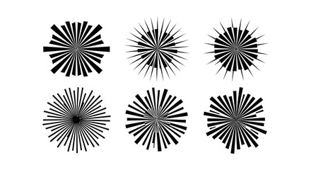 Obraz premium abstract radial burst graphic elements creating dynamic sunburst explosion shapes ideal vector design resources for modern logos and backgrounds.