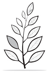 Obraz premium Minimalist plant stem illustration with leaves. Black and white outline design.