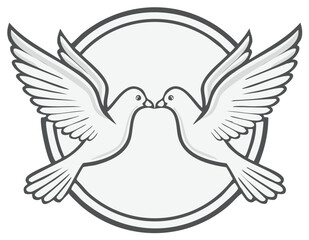 Obraz premium Two white doves facing each other within a circular emblem, symbolizing peace and love