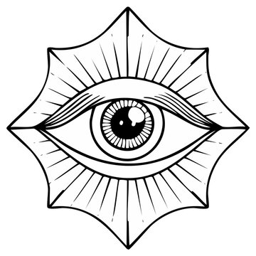 Stylized All Seeing Eye symbol with radiating light spiritual wisdom icon illustration