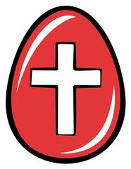 Fototapeta premium Red Easter egg with white Christian cross symbol graphic illustration