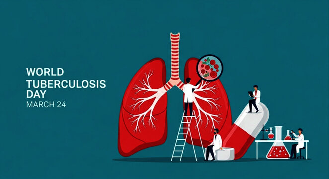 World Tuberculosis Day Medical Scene with Doctors and Lungs Highlighting TBC Screening and Treatment