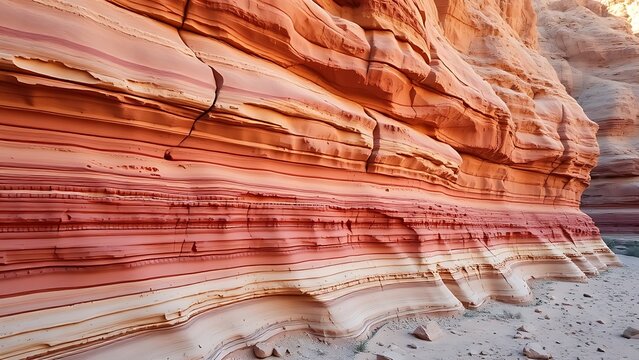 dunite. Stepped rock layers in a canyon wall, desert landscape. travel magazines, destination branding, wall prints, designed for outdoor magazines and nature guides, used by graphic designers.