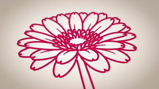 Red line drawing of hand holding a flower on white background