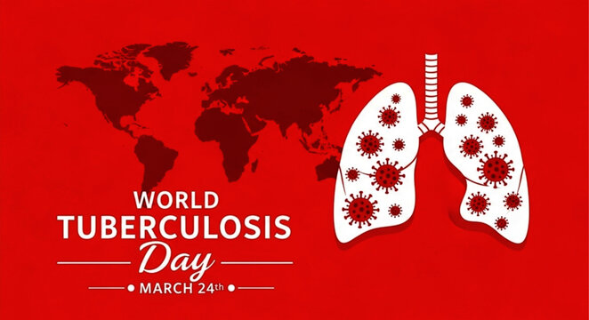 Creative Red World Tuberculosis Day Graphic with Lung Symbol Encouraging TBC Public Health Action