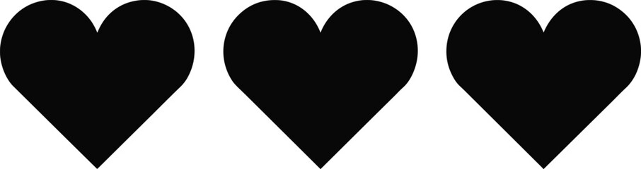 Set of black heart silhouettes in various counts, romantic love icons for rating systems, Valentine's Day decor, and minimalist graphic design