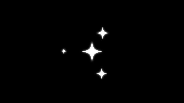 Twinkling stars animation, twinkle star  sparkle, white cartoon blinking stars, flat vector doodle sparkle, shiny with glowing burst, starlight,  blinking sparkle effect on a black background.4K