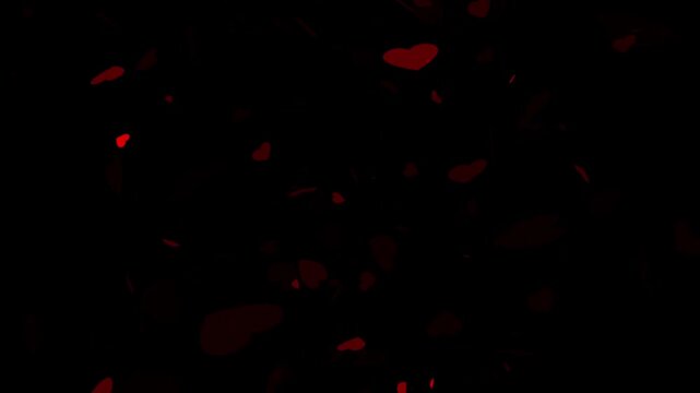 multiple red hearts slowly moving forward toward the camera, Romantic motion element for Valentine.
