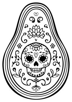 Day of the Dead Avocado Skull Sugar Skull Design Mexican Fiesta Celebration