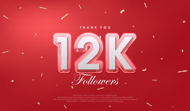 Red background for 12k followers celebration.