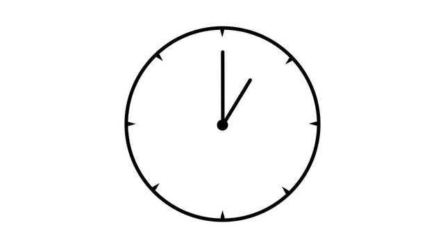 Simple black and white illustration of a clock showing approximately ten minutes past the hour.