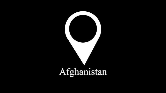 White location pin icon above the word afghanistan on a black background afghanistan map marker,with 4k video animation.