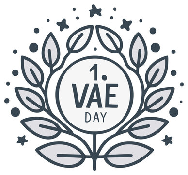 VAE Day Commemorative Emblem: Stylized Foliage Wreath with National Symbolism and Decorative Elements