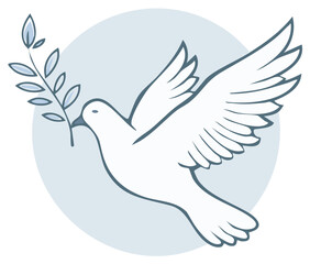 Obraz premium Dove holding olive branch in flight, symbolizing peace and hope
