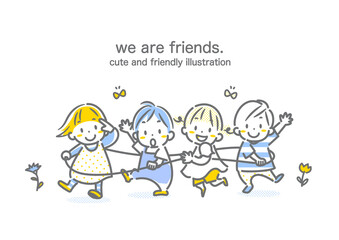Naklejka premium Children playing train with friends - simple and stylish line drawing illustration