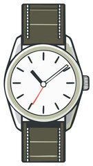 Classic Analog Wristwatch with White Face and Brown Leather Strap Isolated Illustration