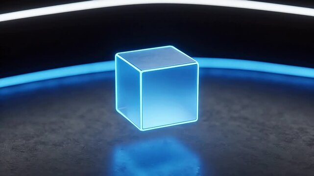 Floating glowing blue cube