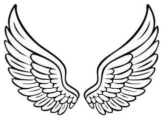 Stylized Angel Wings Illustration in Black and White Open Wings Outline Symbol of Freedom