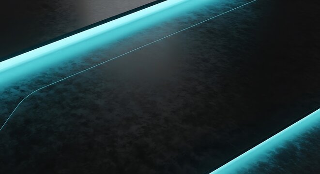 Abstract Blue Neon Light Streaks on Dark Textured Background.