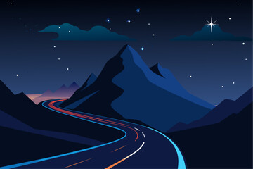 Fototapeta premium A winding road through mountains under a starry night sky