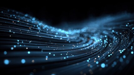 Dynamic Abstract Blue Light Streaks on Black Background, Representing Connectivity, Data Flow, and Modern Technology
