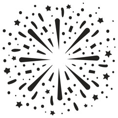 Black and white abstract explosion starburst pattern with dots and small stars