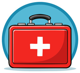 Obraz premium Red First Aid Kit Box with White Cross Symbol and Handle Emergency Medical Supplies