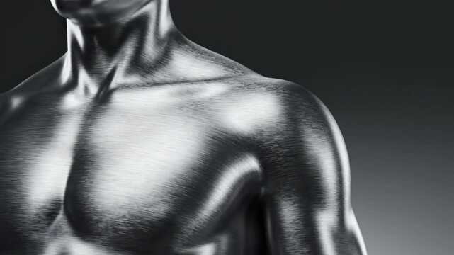 Muscular metallic male mannequin torso with brushed texture
