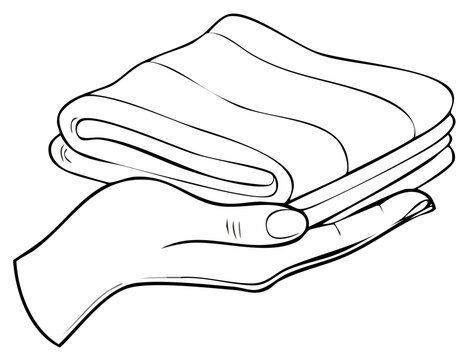 Hand holding folded towels line art, service industry, healthcare, housekeeping, hygiene