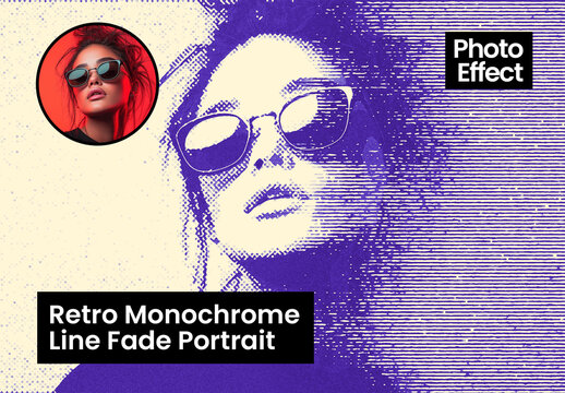Retro Monochrome Line Fade Portrait Photo Effect
