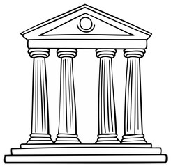 Obraz premium Ancient Greek Roman temple building with pillars vector line art illustration