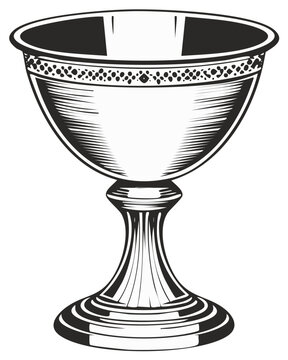 Elegant goblet illustration in silver metal style, vintage design, detailed lines