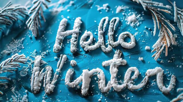 beautiful sign with the inscription Hello Winter