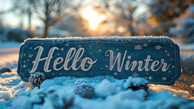 beautiful sign with the inscription Hello Winter