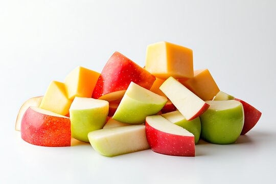 Colorful diced red and green apples with yellow cheese
