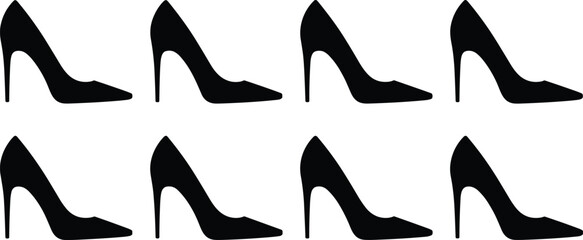 Obraz premium Black high heel shoe silhouette collection with elegant stiletto pumps isolated on white background fashion footwear vector illustration set