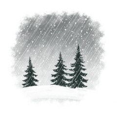 Obraz premium Snowy Winter Landscape with Fir Trees and Falling Snow in a Forest Scene