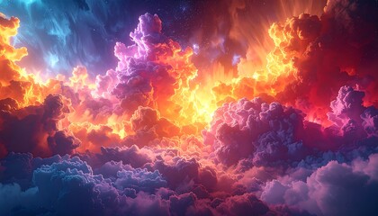 Vibrant cloudy sky with colorful hues and radiant lights