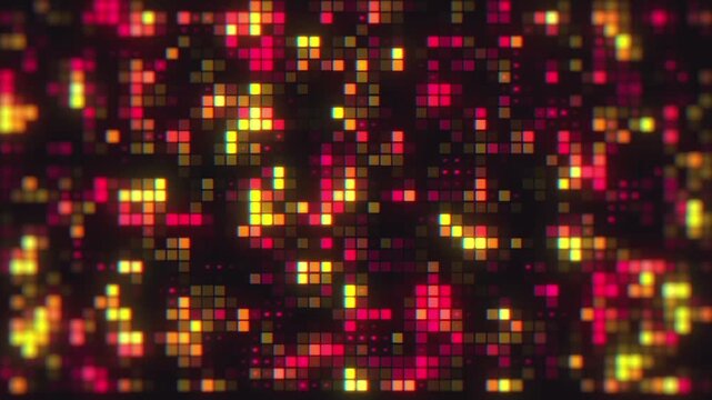 Glowing red yellow squares abstract background digital mosaic pattern vibrant energy flow