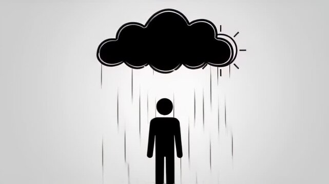 Person under a dark rain cloud evokes solitary mood and stormy atmosphere.
