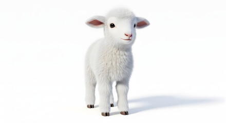 Fototapeta premium Adorable fluffy white lamb standing gracefully.