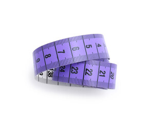 One measuring tape isolated on white, top view
