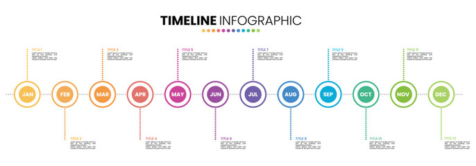 Circle timeline infographic presentation template 12 options. 12 month or 1 year infographic template