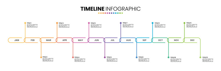 Chain timeline infographic presentation template 12 options. 12 month or 1 year infographic template