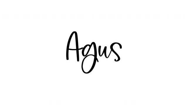 Lettering animation showcases the elegant cursive black font name agus in a dynamic animated sequence.