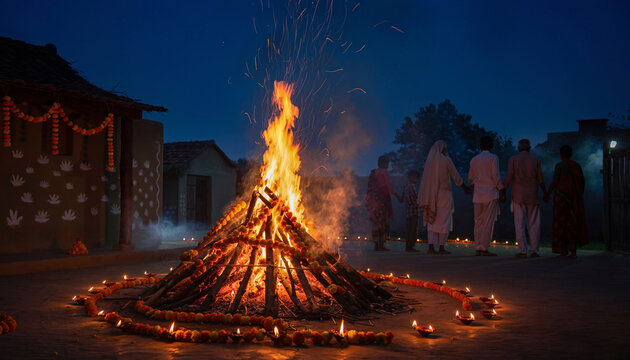 Traditional Hindu priest performing ritual with Panchanga almanac during Ugadi celebration with firefly ambiance