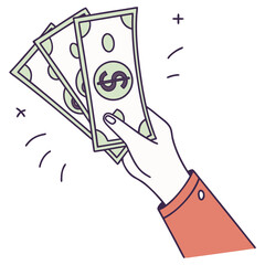 &ldquo;Hand Holding Cash Money Dollar Bills Payment and Finance Vector Illustration&rdquo;