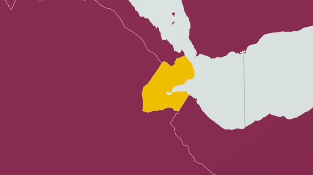 Djibouti map. Animated zoom into the country on the Globe in Pale Mint Dark Pink color palette. Country logo animation with round text and airplanes. Map with meridians, parallels. Creative video.